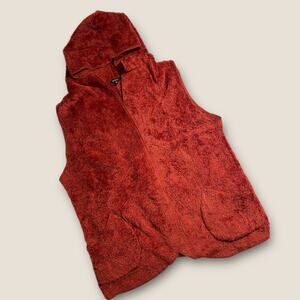 42POPS Women’s 2X Sherpa Fuzzy Hooded Zip Vest Rust Orange Soft Cozy Pockets W05